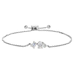 0.83 Carats Emerald, Oval & Pear Diamond Fine Adjustable Bracelet 18K White Gold