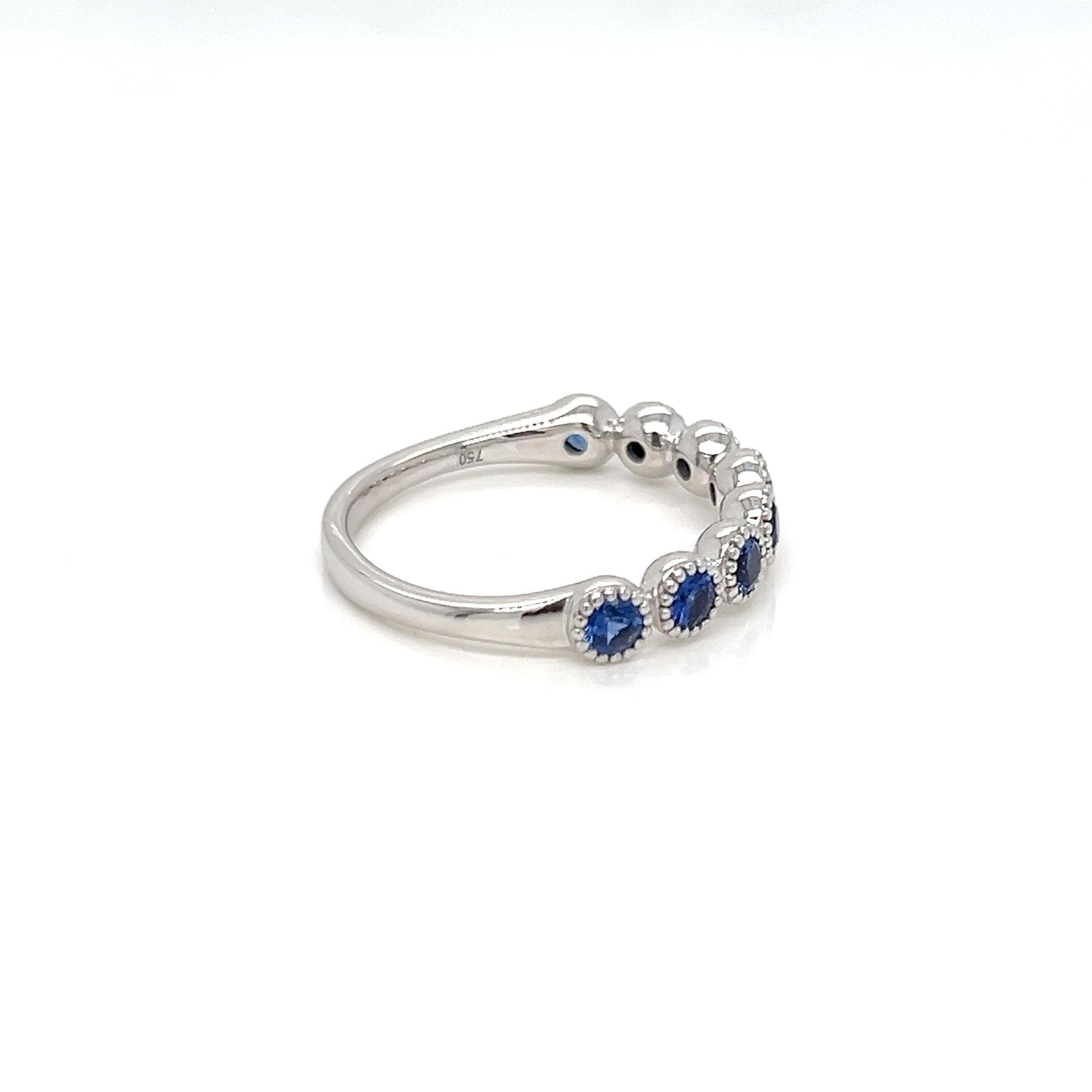 Round Cut 0.83 Carats Sapphire half eternity ring in Pave Bead setting  For Sale