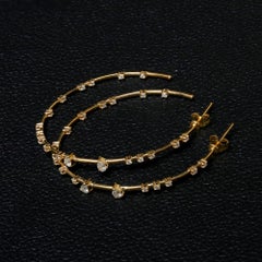 0.83 Ct Diamond Scattered Station Hoop Earrings 14k Yellow Gold Anniversary Gift