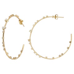 0.83 Ct Diamond Scattered Station Hoop Earrings 14k Yellow Gold Anniversary Gift