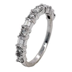 0.83 Carat Emerald Cut/Round Brilliant Diamond 18k Gold Anniversary Ring