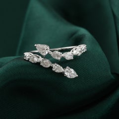 0.83 Ct Natural Pear Diamond Double-Row Vine Wrap Ring in 18K White Gold