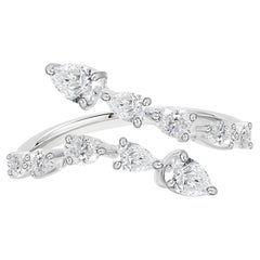 0.83 Ct Natural Pear Diamond Double-Row Vine Wrap Ring in 18K White Gold