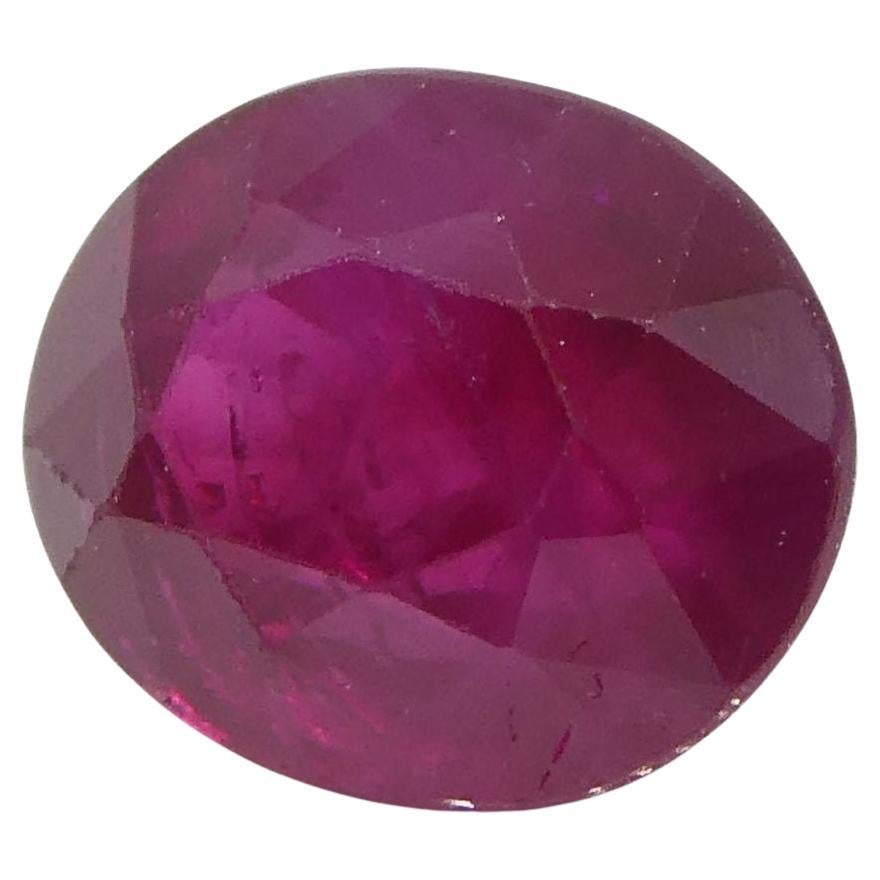 Description:

Gem Type: Ruby
Number of Stones: 1
Weight: 0.83 cts
Measurements: 5.46x4.55x3.83 mm
Shape: Oval
Cutting Style Crown: Modified Brilliant
Cutting Style Pavilion: Step Cut
Transparency: Translucent
Clarity: Moderately Included: Inclusions