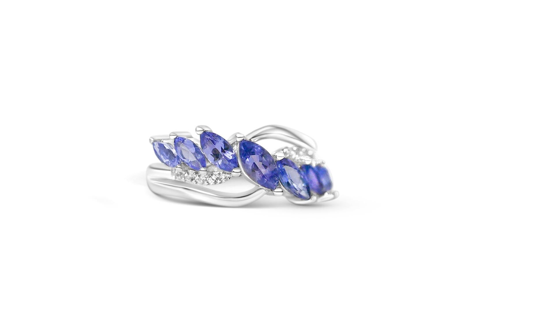 Marquise Cut 0.83 Ct Tanzanite Ring 925 Sterling Silver Rhodium Plated Fashion Rings For Sale
