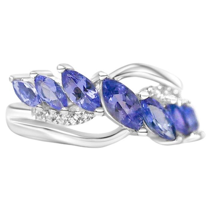 0.83 Ct Tanzanite Ring 925 Sterling Silver Rhodium Plated Fashion Rings For Sale
