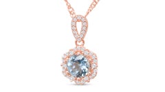 0.83 Cts Round Aquamarine Bridal Pendant Necklace Rose Gold Plated Jewelry