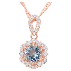 0.83 Cts Round Aquamarine Bridal Pendant Necklace Rose Gold Plated Jewelry