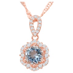 0.83 Cts Aigue-marine ronde Collier pendentif nuptial plaqué or rose Bijoux   