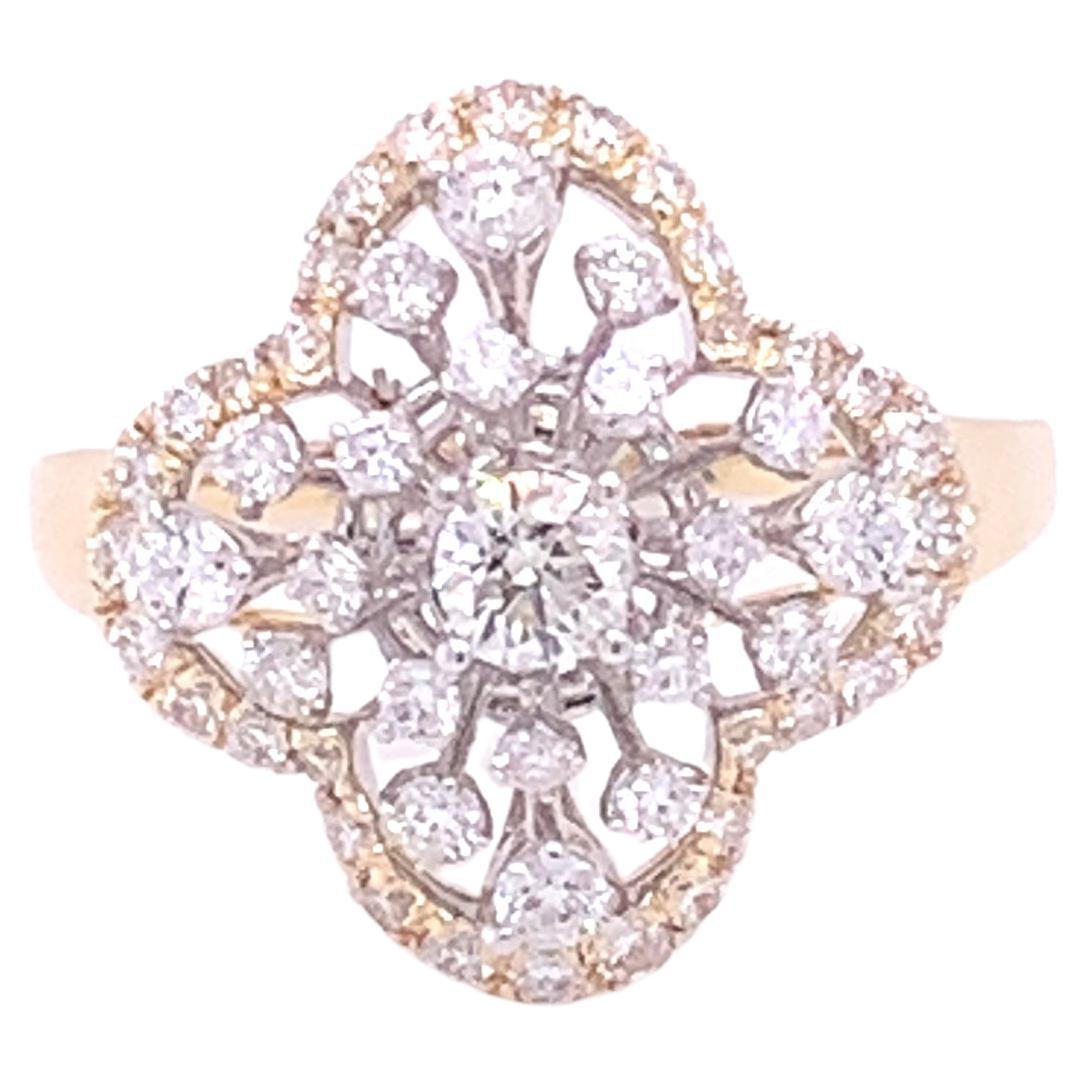 0.83 CTW. Diamond Cluster Clover Cocktail Ring 14K Solid Yellow Gold