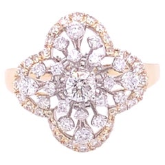 0.83 CTW. Diamond Cluster Clover Cocktail Ring 14K Solid Yellow Gold