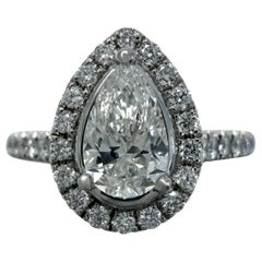 0,83ct GIA Certified Natural Pear Cut Diamond SI1 G Platinum Halo Cluster Ring