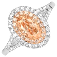 Bague double halo en diamant rose à taille ovale de 0,83ct, platine