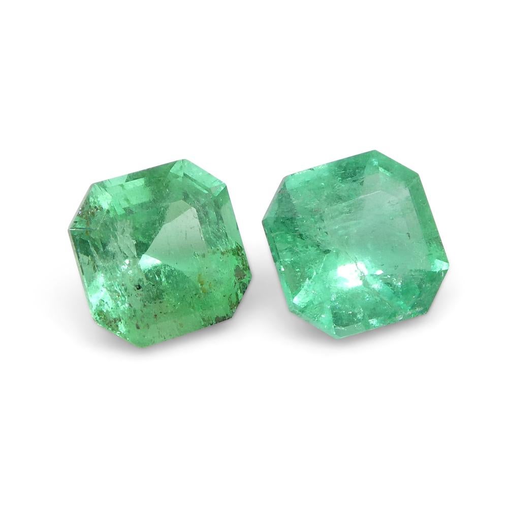 0.83ct Pair Square Green Emerald from Colombia For Sale 6