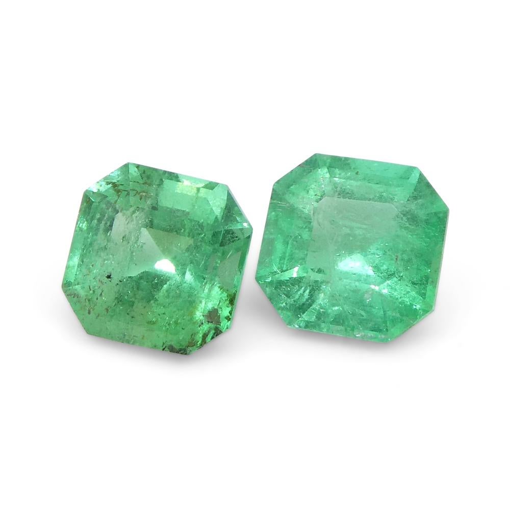 Women's or Men's 0.83ct Pair Square Green Emerald from Colombia For Sale