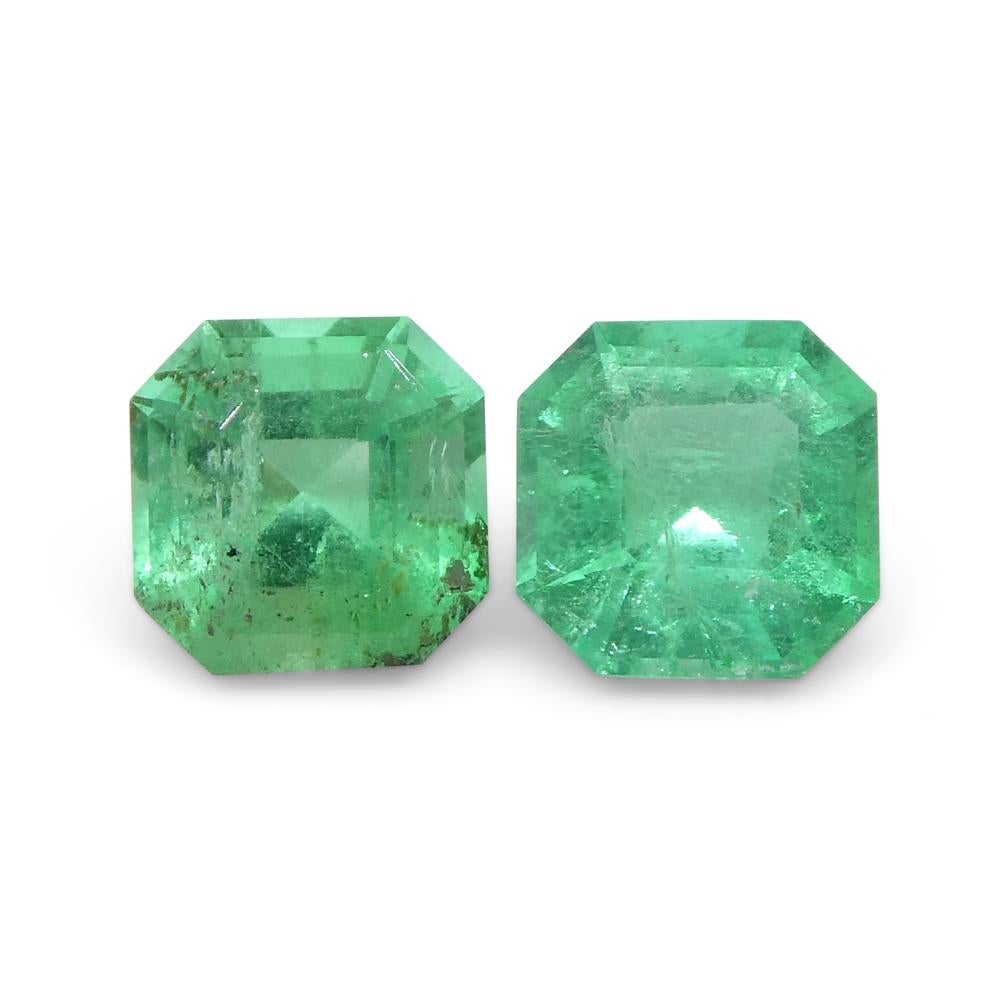 0.83ct Pair Square Green Emerald from Colombia For Sale 1