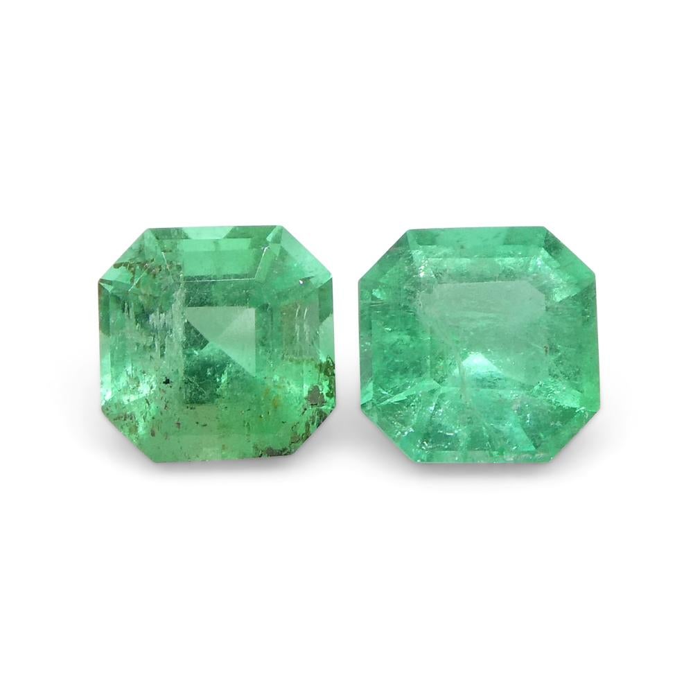 0.83ct Pair Square Green Emerald from Colombia For Sale 3