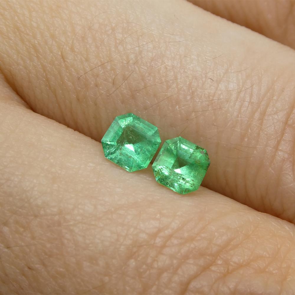 0.83ct Pair Square Green Emerald from Colombia For Sale 4