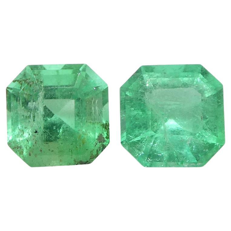 0.83ct Pair Square Green Emerald from Colombia For Sale