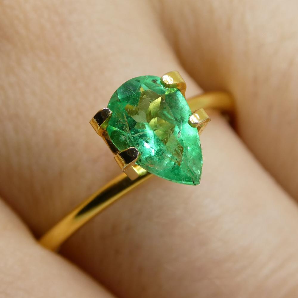 Brilliant Cut 0.83ct Pear Green Emerald from Colombia For Sale