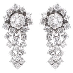 0.83ct SI/H Natural Diamond Floral Cluster Drop Earrings 18 Karat White Gold