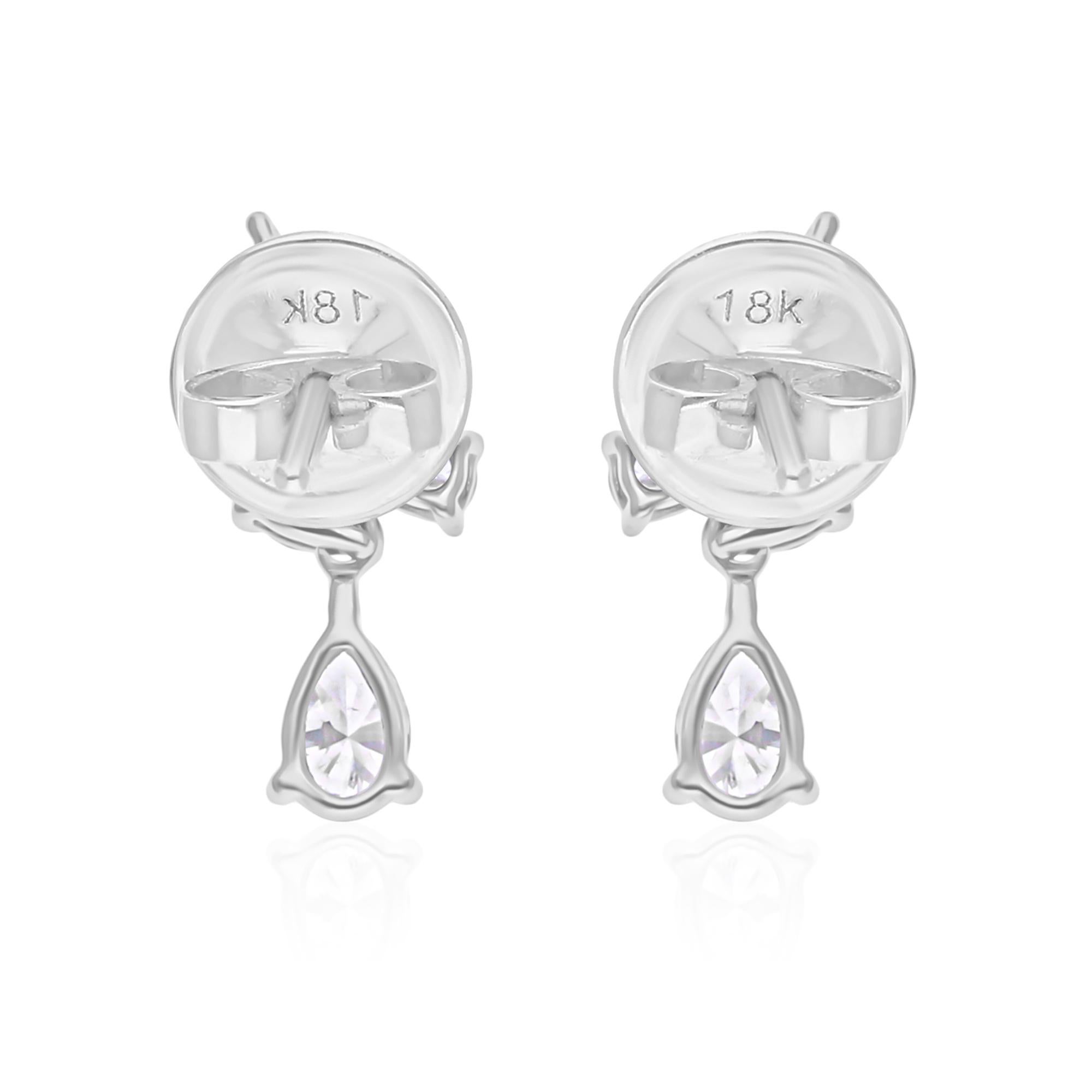 De las mujeres 0,83Ct SI/H Diamante talla marquesa pera Pendientes de gota minúsculos Oro blanco 14 quilates en venta