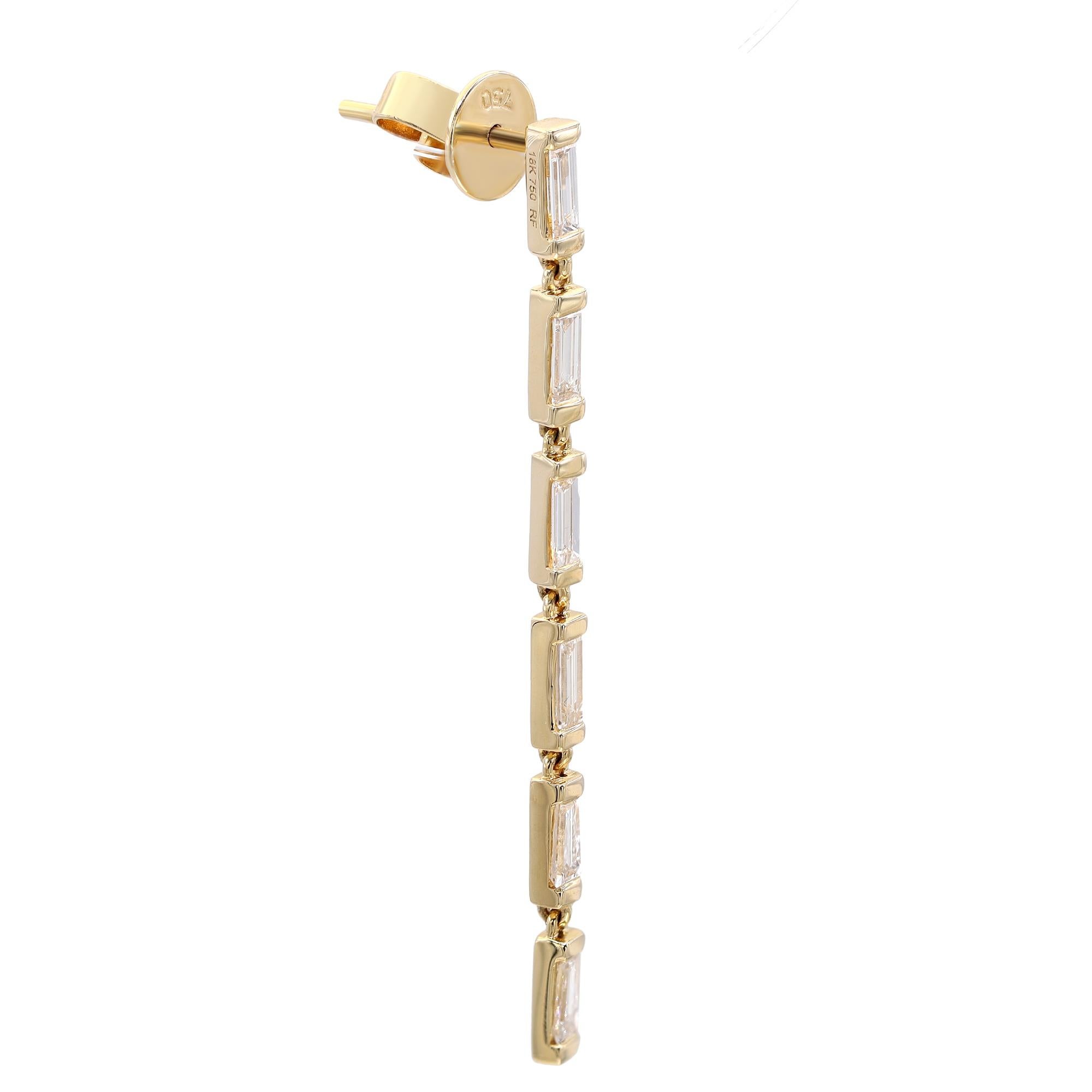 Boucles d'oreilles en goutte en or jaune 18 carats avec diamants taille baguette 0,83 carat au total Neuf - En vente à New York, NY