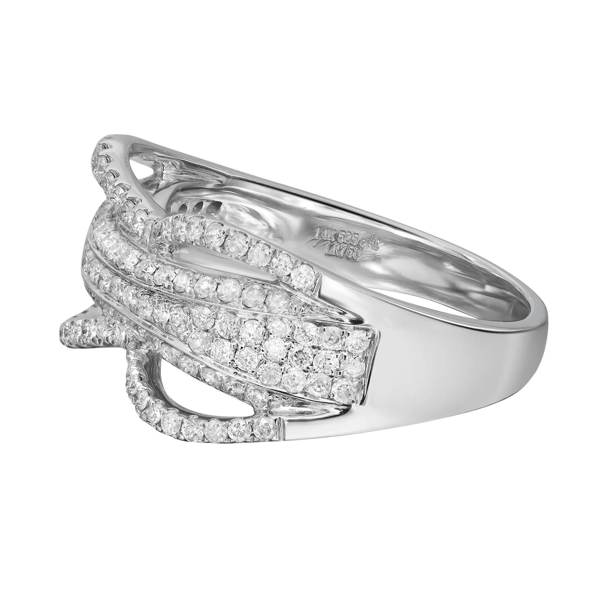 Round Cut 0.83cttw Prong Set Round Diamond Ladies Cocktail Ring 14k White Gold For Sale