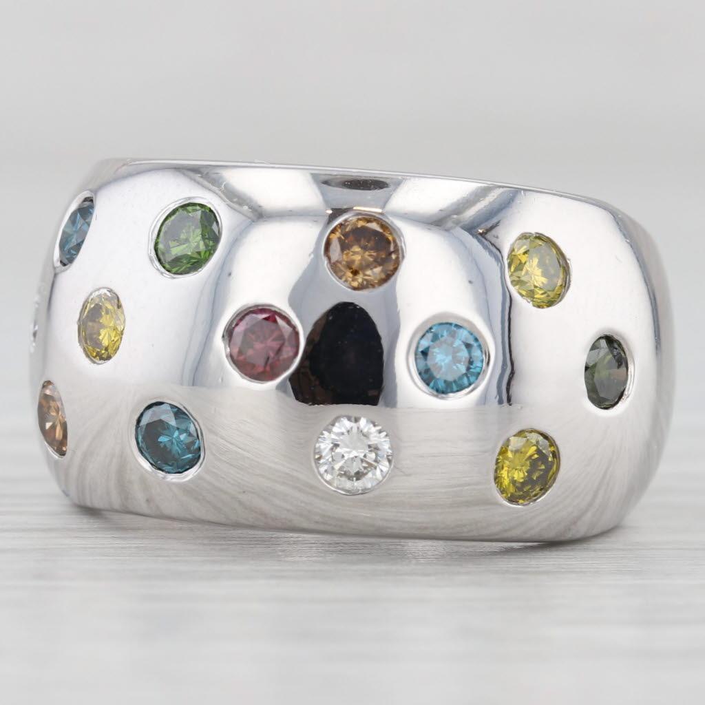 0.83ctw Bunte Diamant Dots Ring 18k Weißgold Größe 7 Cocktail im Zustand „Gut“ im Angebot in McLeansville, NC