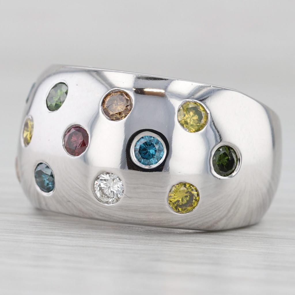 0.83ctw Bunte Diamant Dots Ring 18k Weißgold Größe 7 Cocktail im Angebot 1