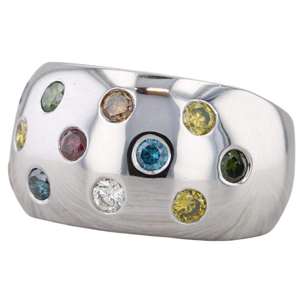0.83ctw Colorful Diamond Dot Dot Bague en or blanc 18k Taille 7 Cocktail