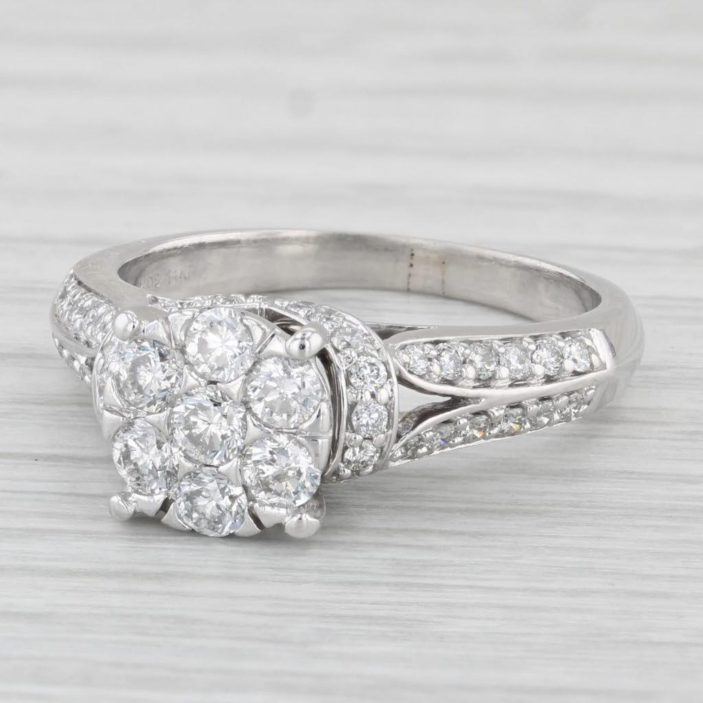 0.83ctw Diamond Cluster Engagement Ring 14k White Gold Size 7.75 For Sale 2