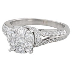 0.83ctw Diamond Cluster Engagement Ring 14k White Gold Size 7.75