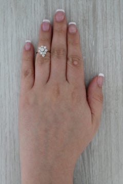 0.83ctw Diamond Cluster Flower Engagement Ring 14k White Gold Size 3.75