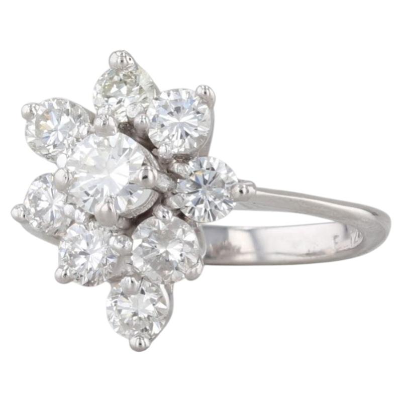 0,83ctw Diamant Cluster Blume Verlobungsring 14k Weißgold Größe 3,75