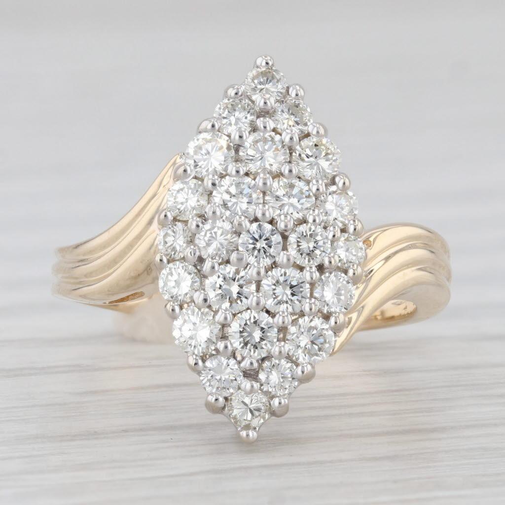 Bague bypass marquise en or jaune 14 carats avec diamants de 0,83 carat, taille 6,25 Bon état - En vente à McLeansville, NC