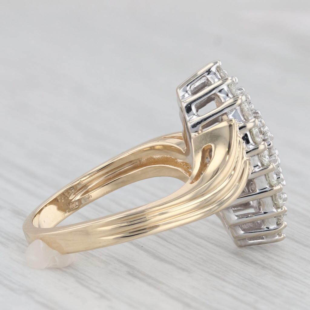Bague bypass marquise en or jaune 14 carats avec diamants de 0,83 carat, taille 6,25 Pour femmes en vente