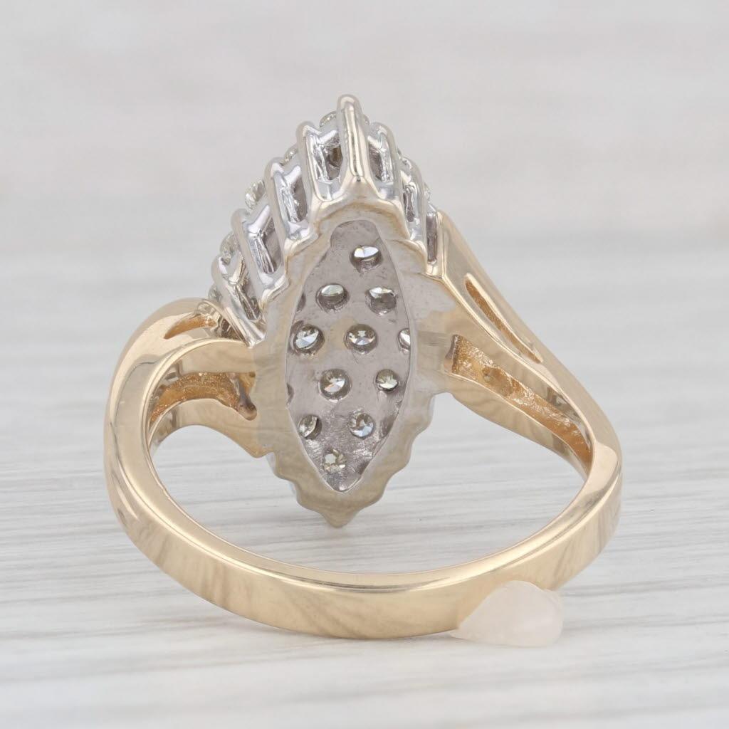 Bague bypass marquise en or jaune 14 carats avec diamants de 0,83 carat, taille 6,25 en vente 1