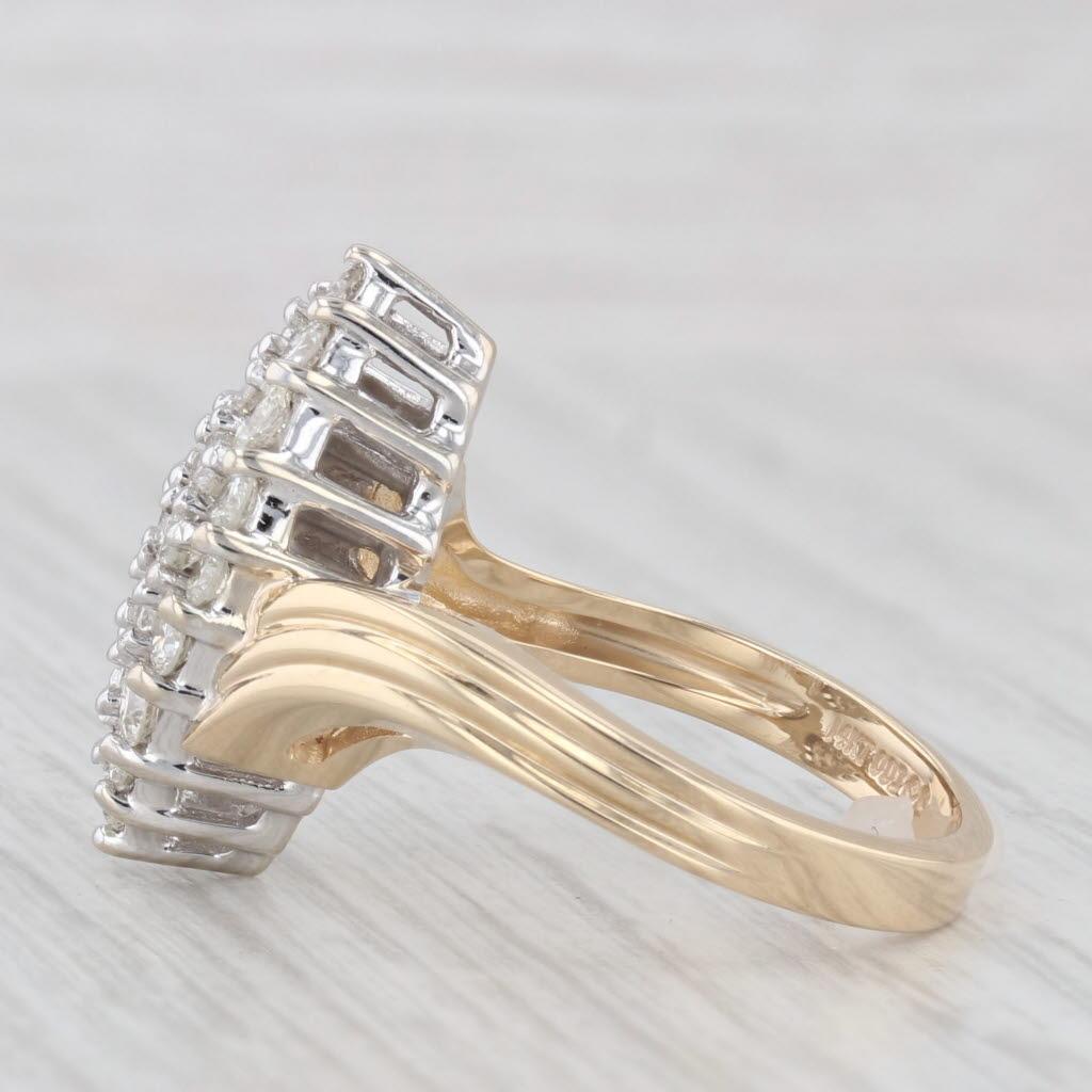 Bague bypass marquise en or jaune 14 carats avec diamants de 0,83 carat, taille 6,25 en vente 2
