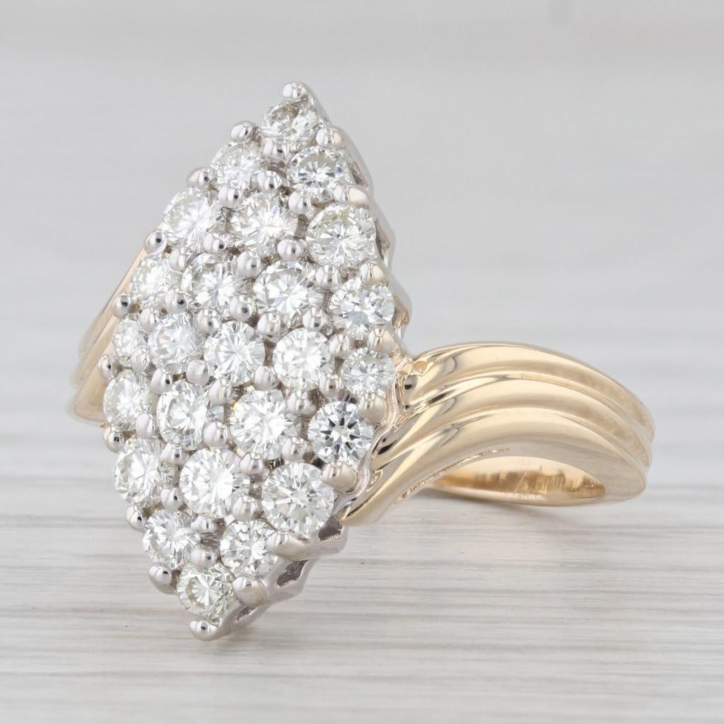 Bague bypass marquise en or jaune 14 carats avec diamants de 0,83 carat, taille 6,25 en vente 4