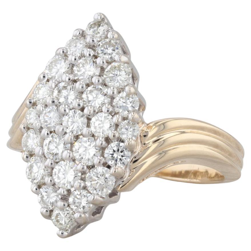 0.83ctw Diamond Cluster Marquise Ring 14k Yellow Gold Bypass Size 6.25