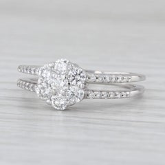 0.83ctw Diamond Flower Cluster Engagement Ring 14k White Gold Size 7.75