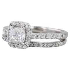 0.83ctw Diamond Halo Engagement Ring Wedding Band Bridal Set 14k Gold Size 7