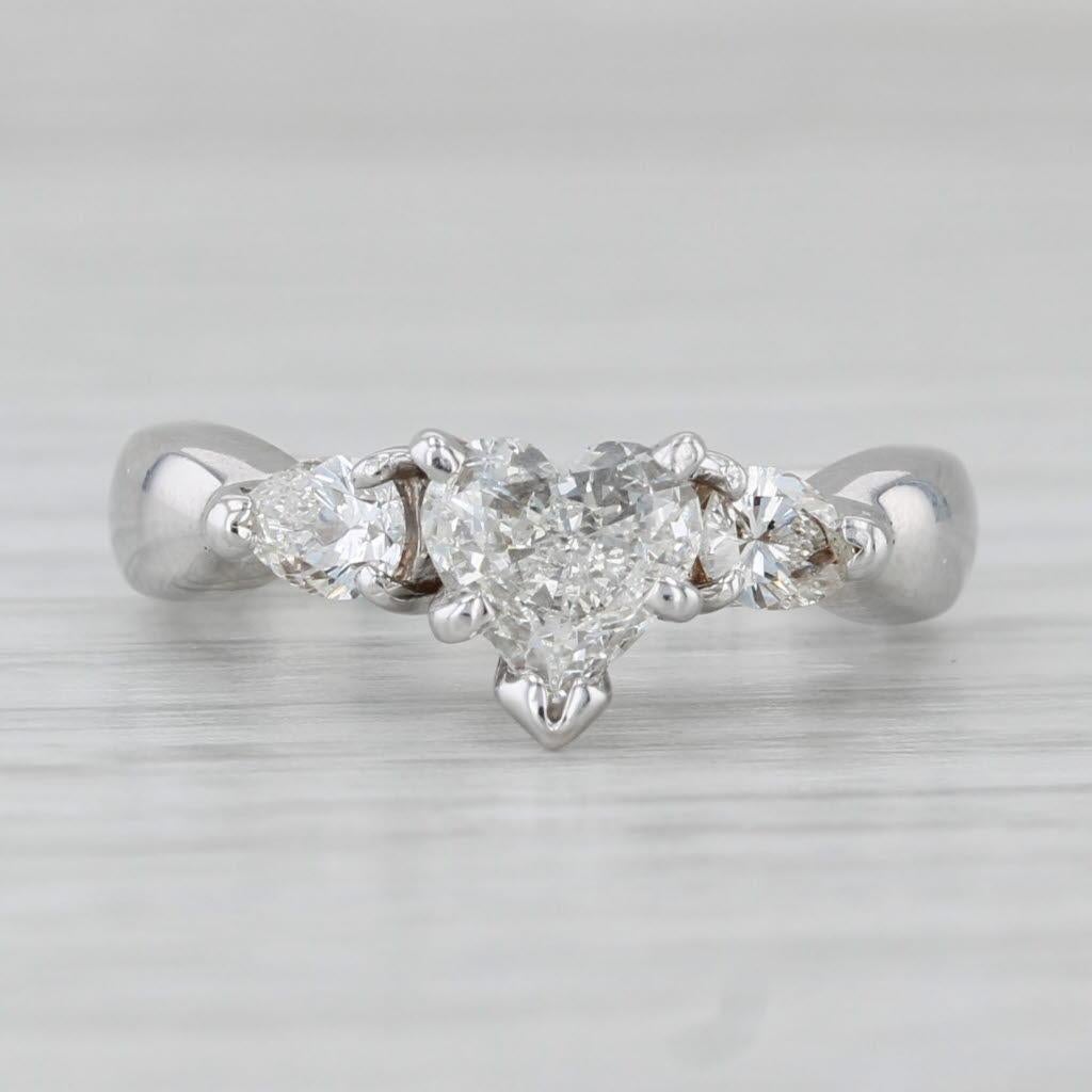 0.83ctw Diamond Heart Engagement Ring 14k white Gold Size 4.25 In Good Condition For Sale In McLeansville, NC