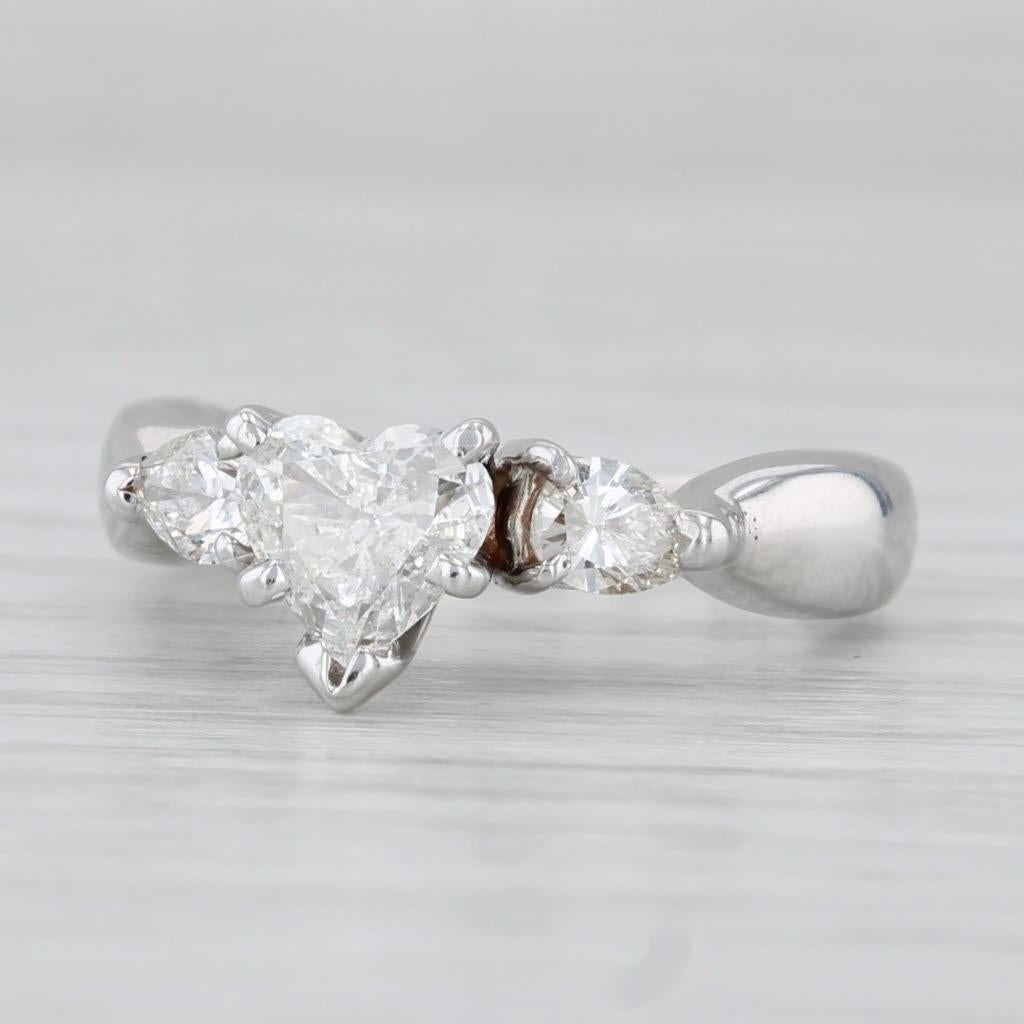 0.83ctw Diamond Heart Engagement Ring 14k white Gold Size 4.25 For Sale 1