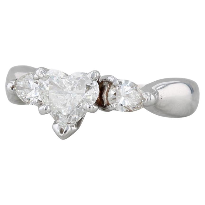 0.83ctw Diamond Heart Engagement Ring 14k white Gold Size 4.25