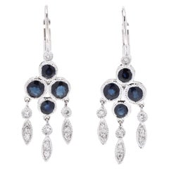 0.83ctw Natural Sapphire Diamond Fringe Dangle Earrings, 14K White Gold