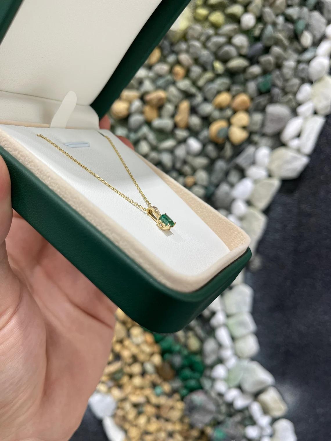 0.83tcw 14K Petite Natural Emerald-Emerald Cut & Diamond Bale Accent Pendant In New Condition For Sale In Jupiter, FL