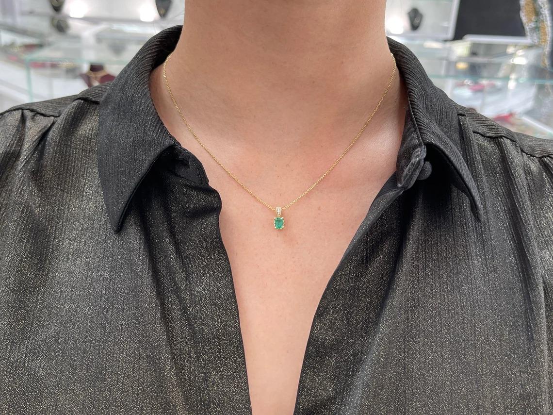 Women's 0.83tcw 14K Petite Natural Emerald-Emerald Cut & Diamond Bale Accent Pendant For Sale