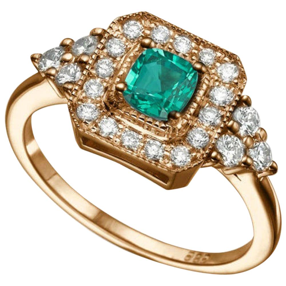 0.84 Carat 14 Karat Rose Gold Cushion Emerald Engagement Ring